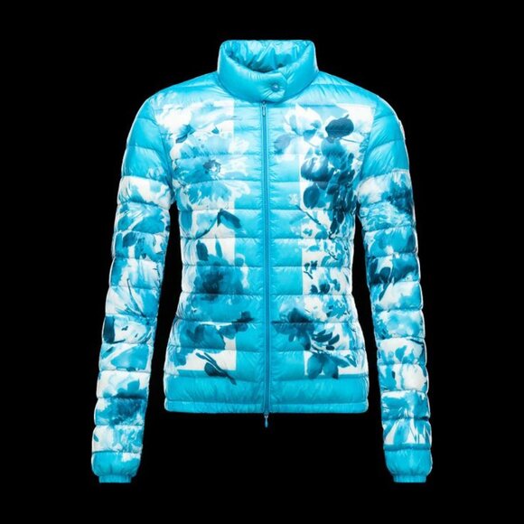 Moncler Alisia Blue Floral Lightweight Down Jacket Size L - Picture 1 of 15